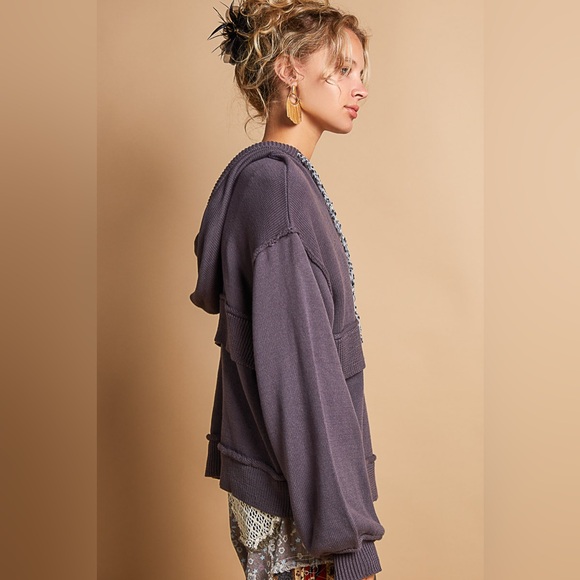 POL Sweater Knit Hoodie gray size Small hoodie 1/4 zip drawstring NWOT - Picture 5 of 5